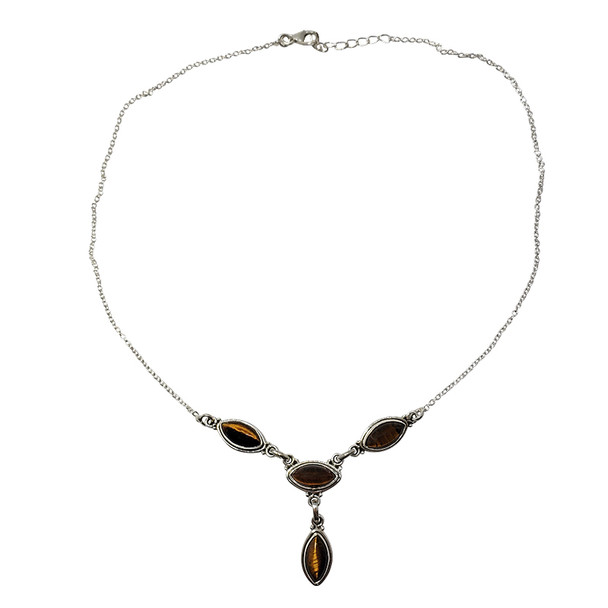 Tiger Eye Stones Sterling Silver Necklace