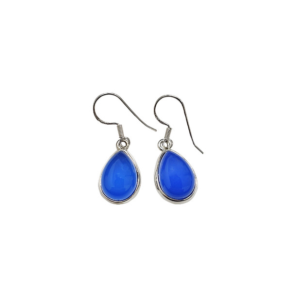 Blue Chalcedony Stones Sterling Silver Earrings On Hooks