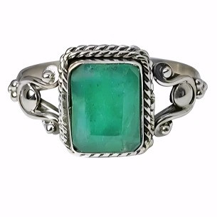 Faceted Composite Emerald Stone Sterling Silver Ring