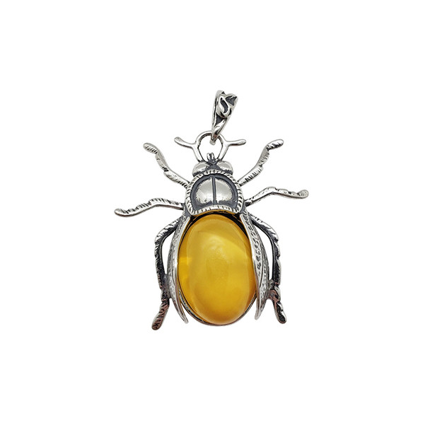 Beetle Butterscotch Amber Sterling Silver Pendant