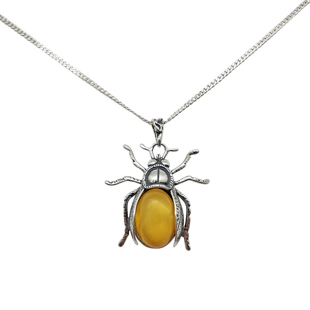 Beetle Butterscotch Amber Sterling Silver Pendant