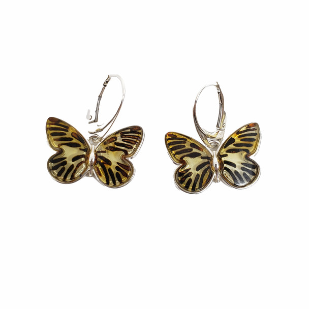 Cameo Amber Butterfly Earrings On Hooks