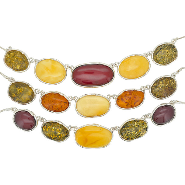 Multicolor Baltic Amber Sterling Silver Necklace