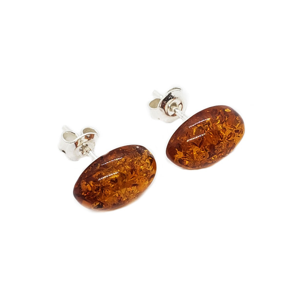 Cognac Amber Oval Stud Earrings