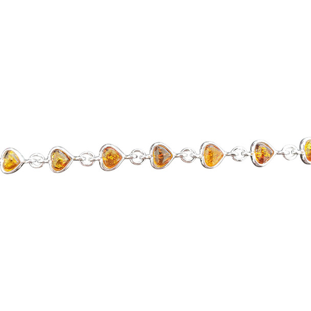 Cognac Amber Sterling Silver Heart Bracelet