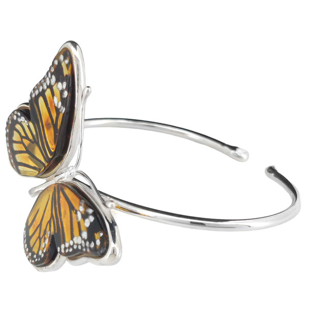 Monarch Butterfly Cameo Amber Cuff Bracelet