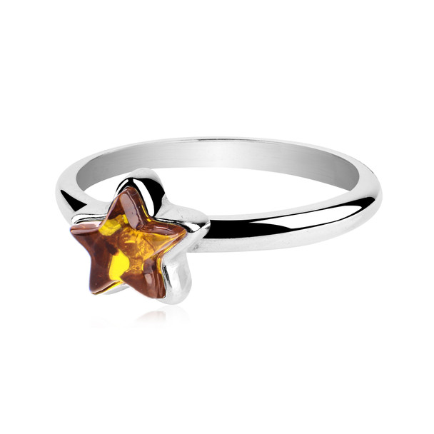 Cognac Amber Sterling Silver Star Ring