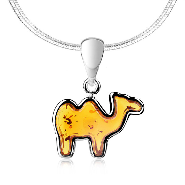 Cognac Amber Sterling Silver Camel Pendant