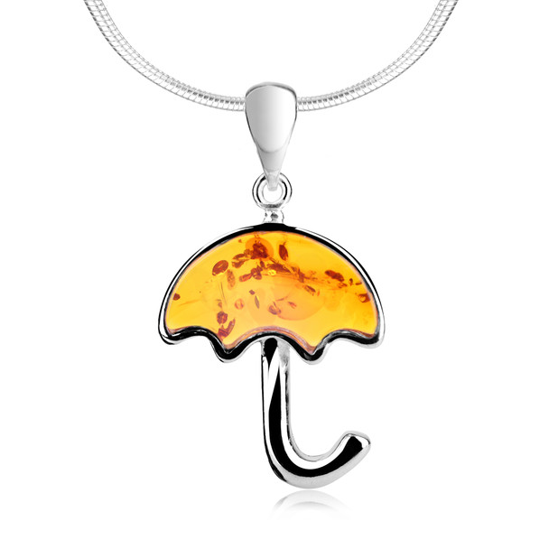 Cognac Amber Sterling Silver Umbrella Pendant