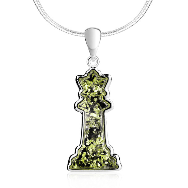 Chess Queen Green Amber Pendant