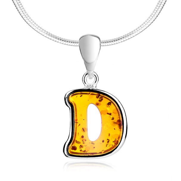 Cognac Amber Alphabet Collection Letter D Pendant