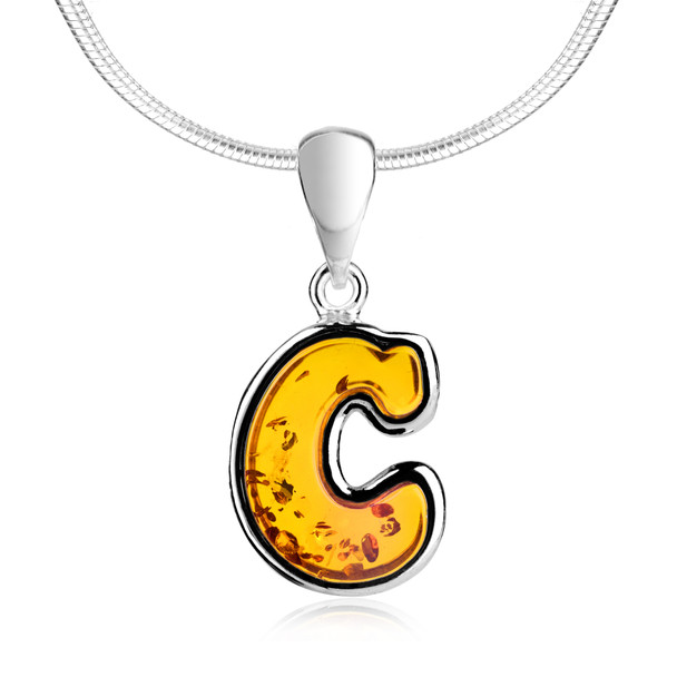 Cognac Amber Alphabet Collection Letter C Pendant