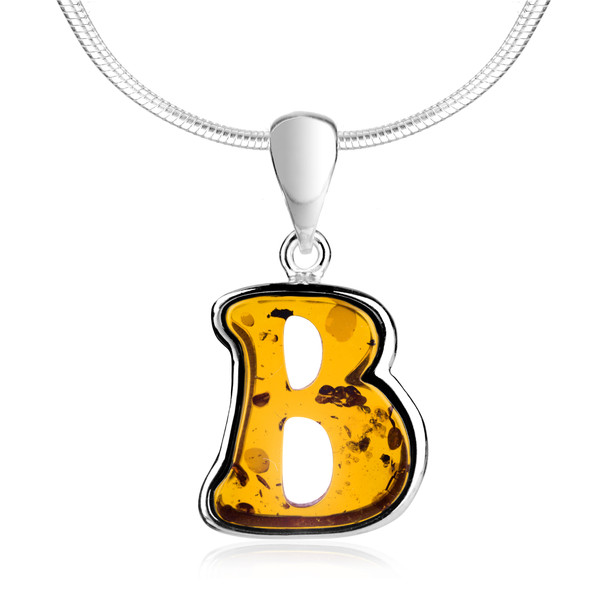 Cognac Amber Alphabet Collection Letter B Pendant
