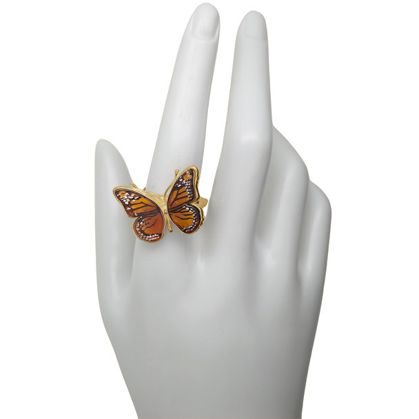 Cameo Amber Gold Plated Silver Monarch Butterfly Adjustable Ring