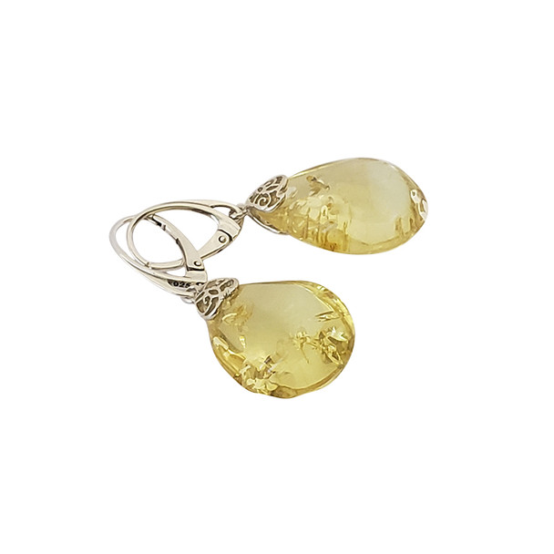 Citrine Amber Sterling Silver Drop Earrings