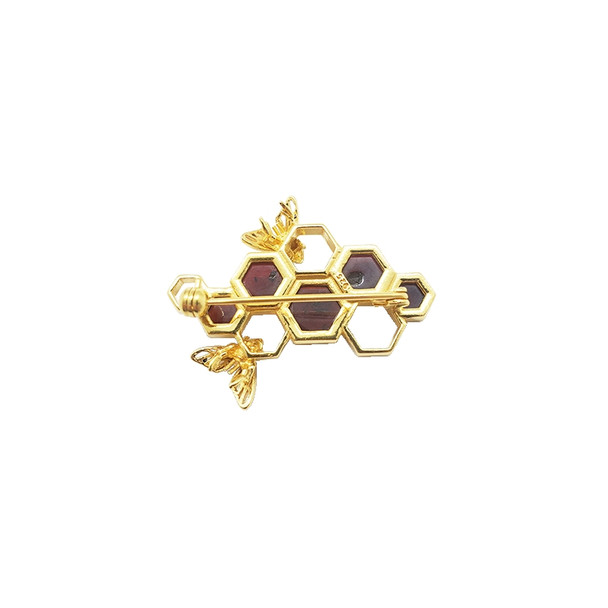 Cherry Amber Gold Plated Silver Bee On Honeycomb Pin/Brooch