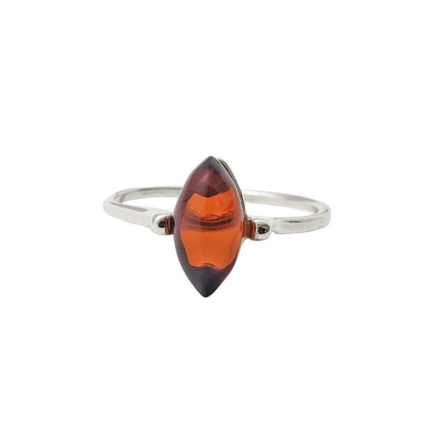 Cherry Amber Sterling Silver Simple Marquise Ring