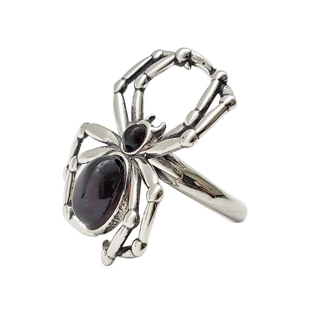 Spider cherry amber sterling silver adjustable ring