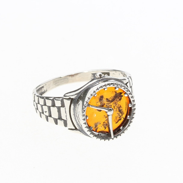 Cognac Amber Sterling Silver Watch Ring