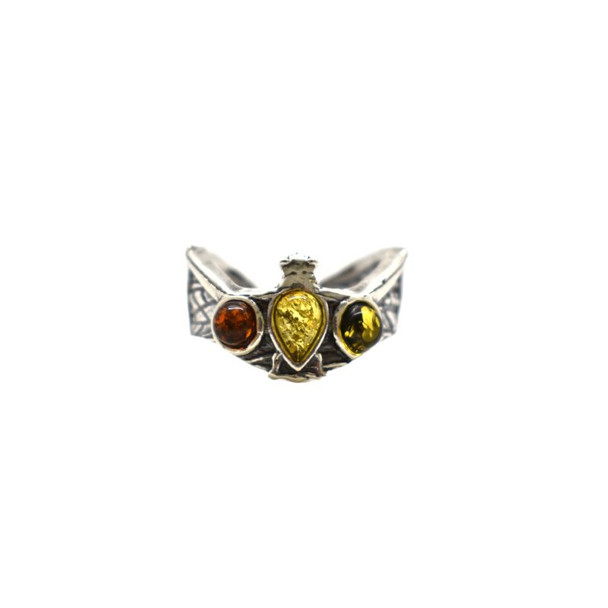 Multi-Color Amber Sterling Silver Bat Adjustable Ring