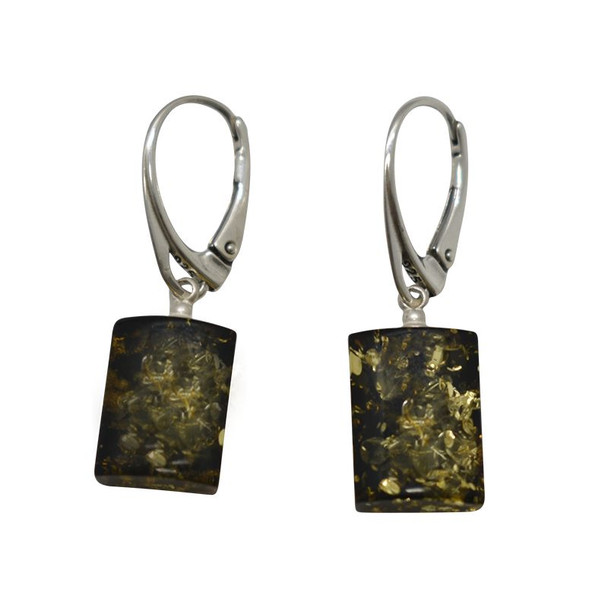 Green Amber Sterling Silver Earrings On Hooks