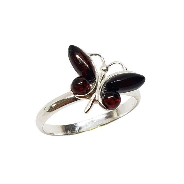 Butterfly Cherry Amber Sterling Silver Ring
