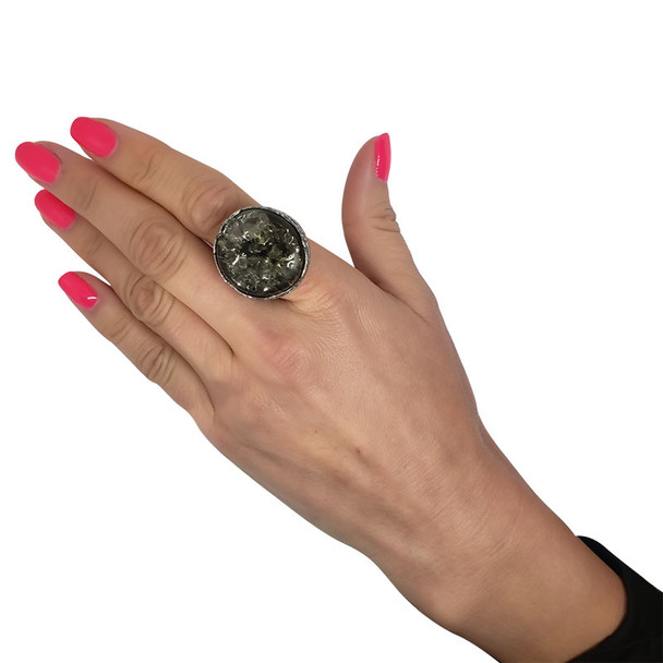 Green Amber Handmade Adjustable Ring