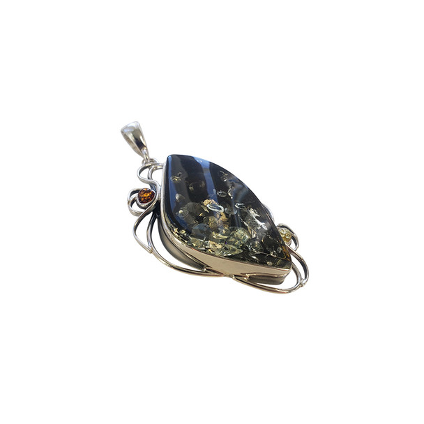 Multi-Color Amber Sterling Silver Handmade Pendant