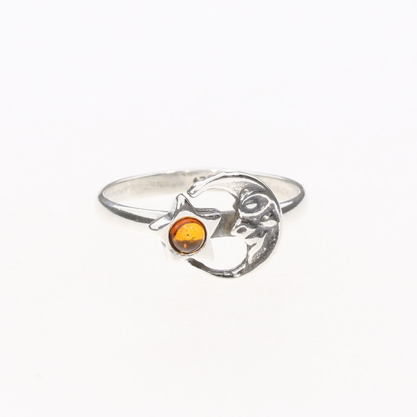 Moon And Star Cognac Amber Ring