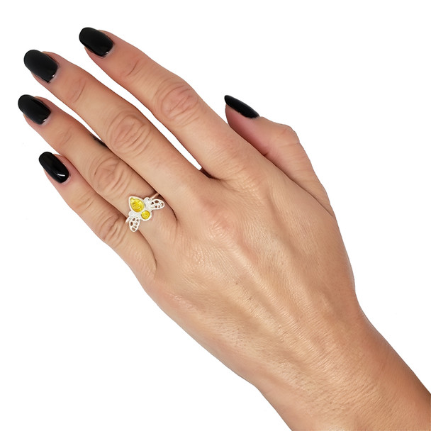 Bee Sterling Silver Citrine Amber Ring