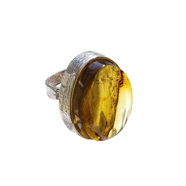 Citrine Amber Big Ring /Adjustable set in 925 Silver