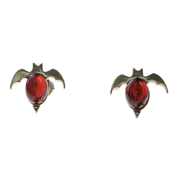 Cherry Amber Sterling Silver Bat Earrings