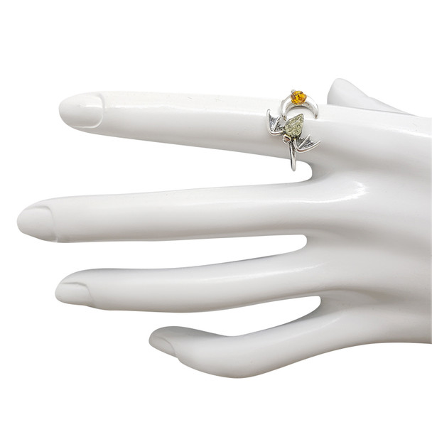 Multi-Color Amber Sterling Silver Bat / Moon Adjustable Ring