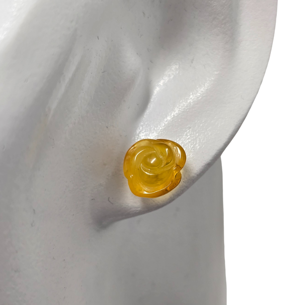Matte Finish Amber Carved Rose Earrings