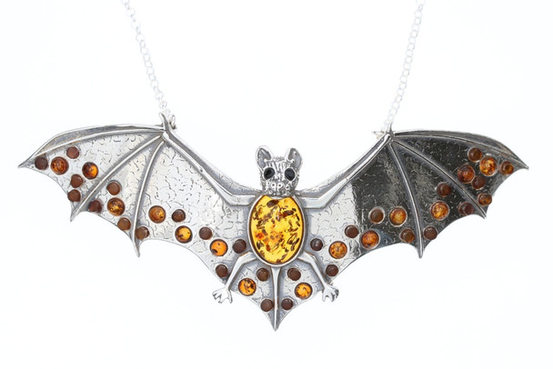 Cognac Amber Sterling Silver ‚ÄúBat‚Äù Necklace