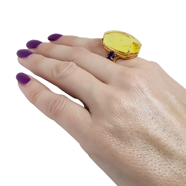 Citrine Amber/Amethyst Gold Plated Adjustable Ring