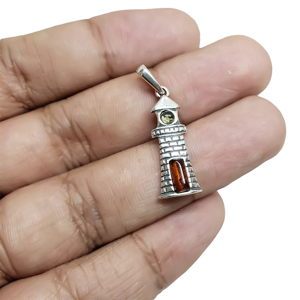 Baltic Amber Sterling Silver Light House Pendant