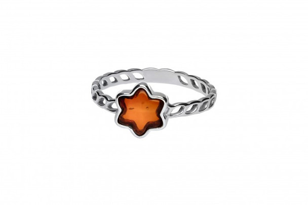 Star Cognac Amber Sterling Silver Ring