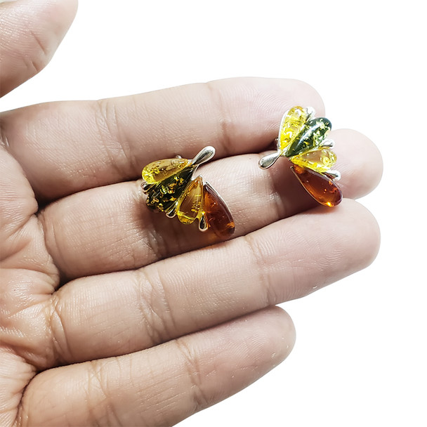 Teardrop Amber Stud Earrings & .925 Sterling Silver