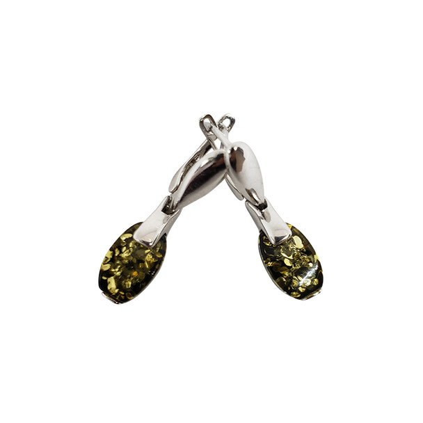 Green Amber .925 Silver Dangle Earrings