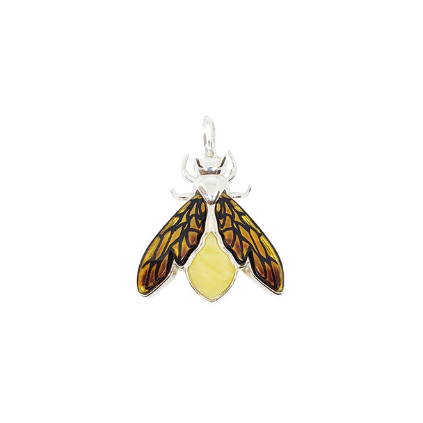 Cameo Amber Sterling Silver Bee Pendant (3963)