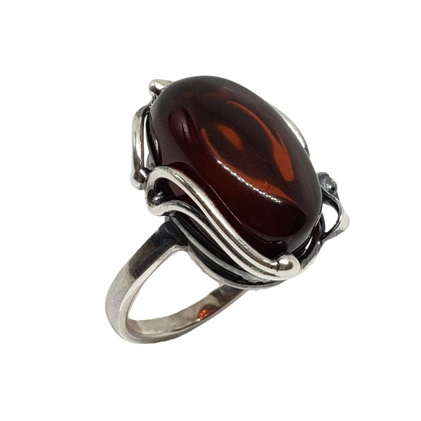 Cherry Amber Handmade Leaf Design Ring