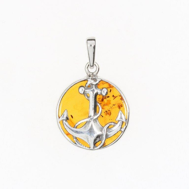 Amber Sterling Silver Anchor Pendant