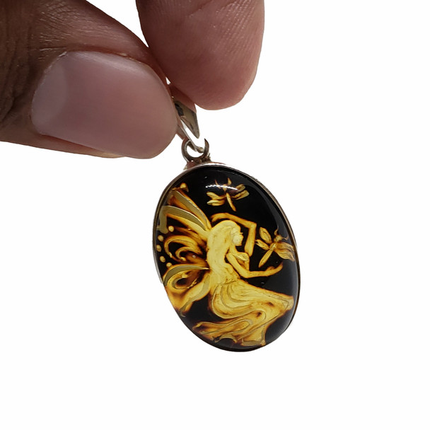 Amber Cameo/Intaglio Fairy Pendant