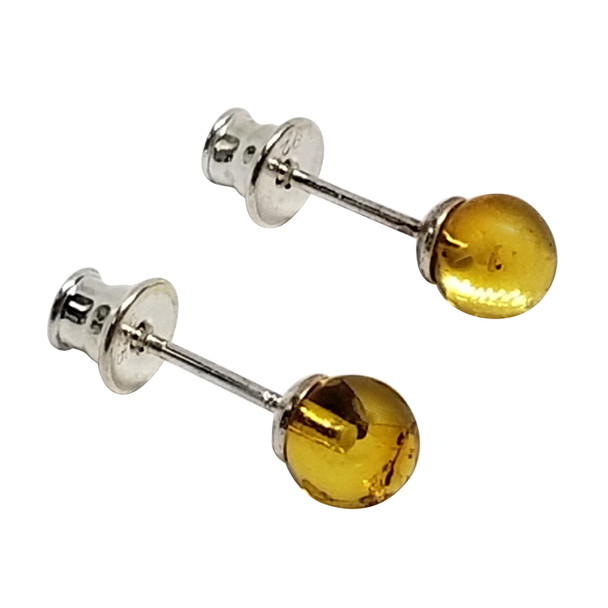 Citrine Amber Round Stud Earrings & .925 Sterling Silver