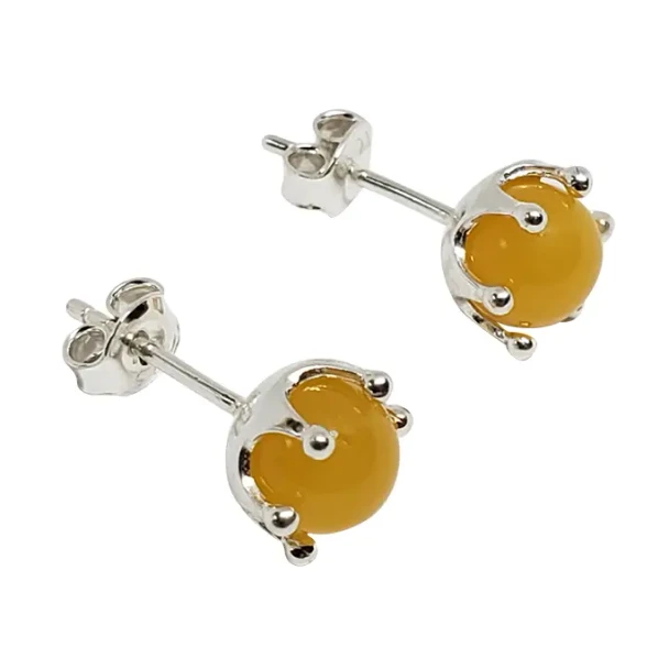 Round Antique Amber Sterling Silver Stud Earrings
