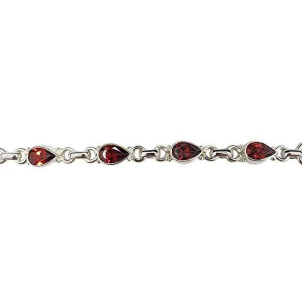 Garnet Stones Sterling Silver Link Bracelet