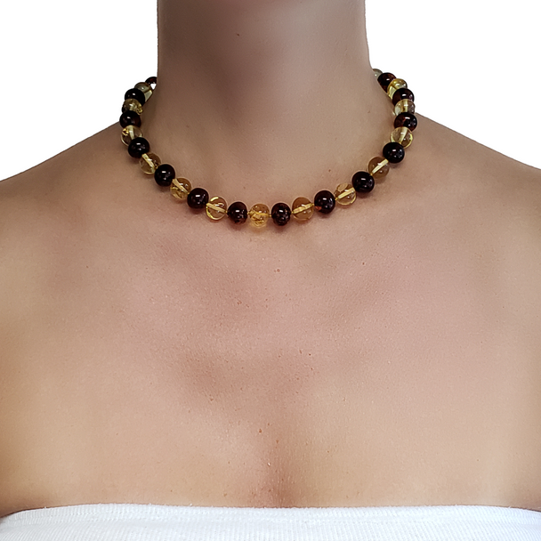 Multicolor Amber Beaded Necklace 15"
