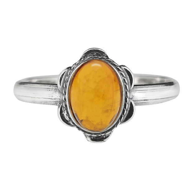 Cognac Amber Flower Ring