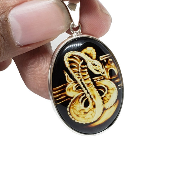 Amber Cameo / Intaglio Cobra Snake Pendant